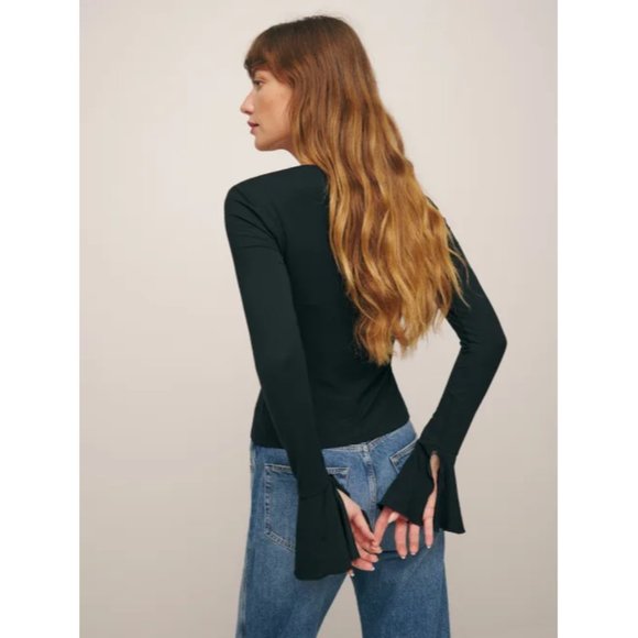 NWOT Reformation Lucca Knit Top in Black Long Sleeves Stretchy - Picture 3 of 5